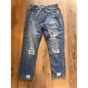 Refuge Denim Women's 9 Boyfriend Jeans High Rise Medium Wash Distressed Denim